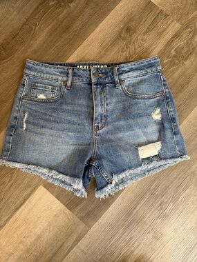 Idyllwind Distressed Frayed Hem Denim Shorts - Blue 4